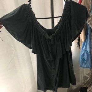 teal off the shoulder shirt
